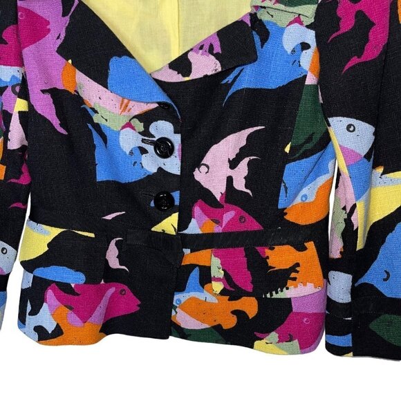 Moschino Cheap And Chic Womens Blazer Size 6 Black Bow Accent Fish Print Cotton - Picture 10 of 15